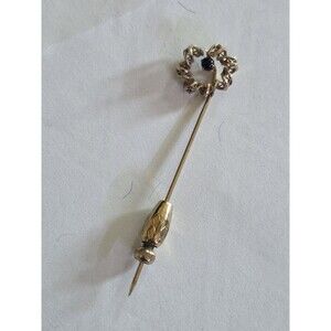 Antique Stick Pin Brown Glass Gold Tone Filled Vintage Ribbon Lace Brooch 2.5"